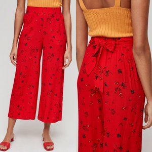 Wilfred Aritzia Flame Scarlet Red Floral Wide Leg Cropped Faun Pants